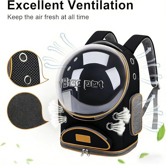 Cat Backpack Carrier, Breathable Pet Carrier Backpack Large Space Bubble for Small Dog and Large cat up to 18lbs, Transparent & Foldable Pet Carrier for Travel Hiking (Black)