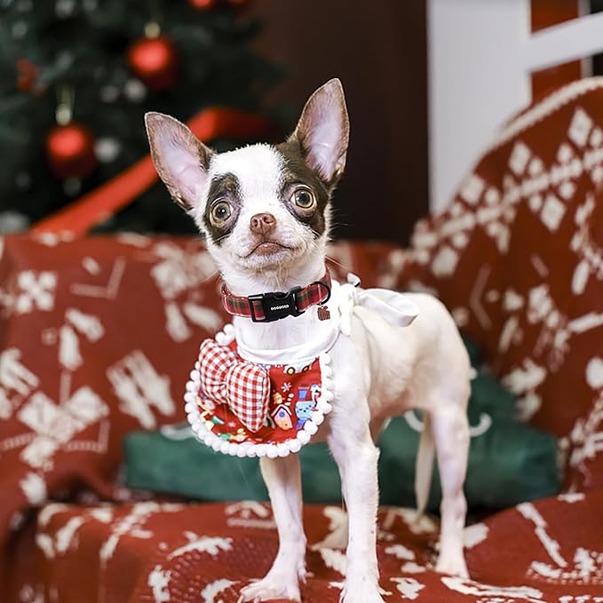 DOGWONG Christmas Plaid Dog Collar, Cute Adjustable Red Collar for Boy and Girl Dogs, Dog Collar with Strong Plastic Buckle for Small Medium Large Dogs,XS