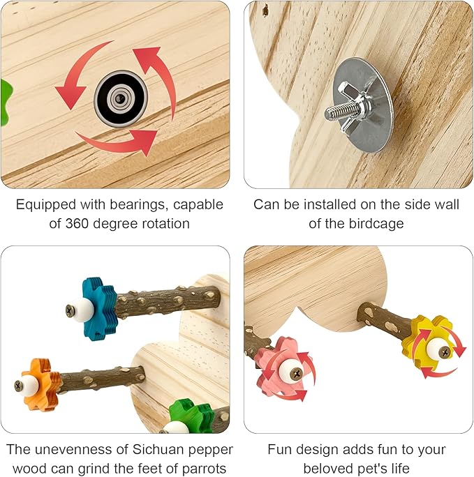 Parakeet Toys, Natural Wood Perch with 5 Branches, Unique Durable Avian Cage Accessories for Parakeets, Cockatiels, Budgerigars, Conures, Lovebirds