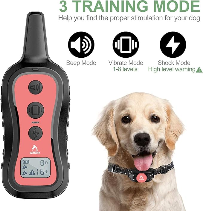 PATPET Dog Training Collar Shock Collar with Remote - 3 Training Modes, Beep, Vibration and Shock, Up to 1000 ft Remote Range, Rainproof for Small Medium Large Dogs
