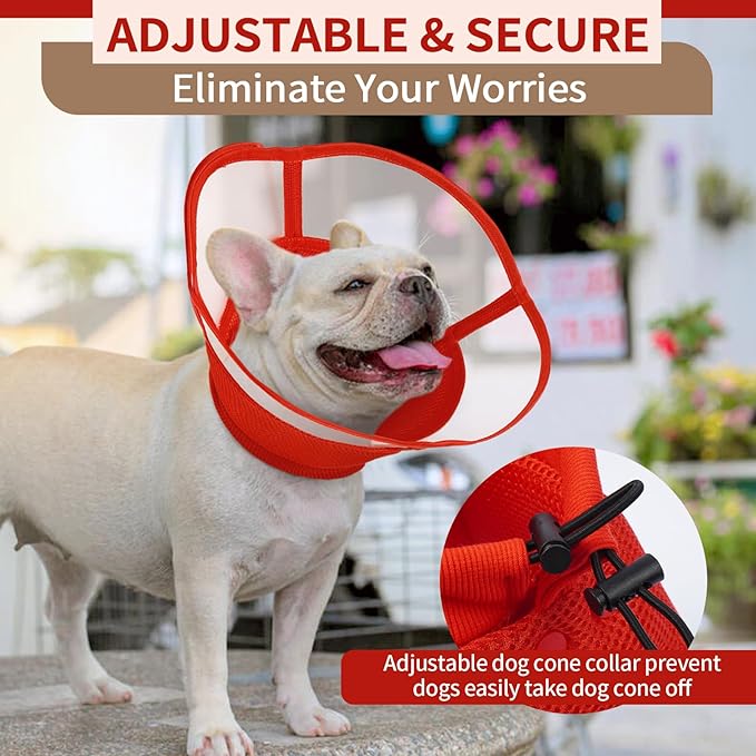 Allroaring Dog Cone Collar After Surgery, Soft Dog Cones for Large Dogs, Breathable Pet Elizabethan Collar Dogs Recovery Cone to Stop Licking Protective Wound Lightweight E-Collar, Red XL