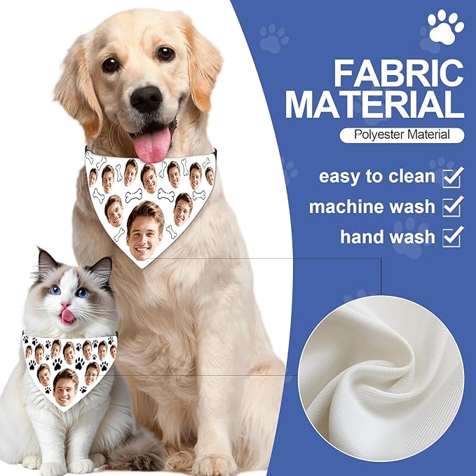 Funny Personalized Dog Bandana Custom Face Design, Custom Dog Bandana with Name, Pet Scarf for Small Medium Large Dogs Personalized Pet Accessories (Funny Style, Large)