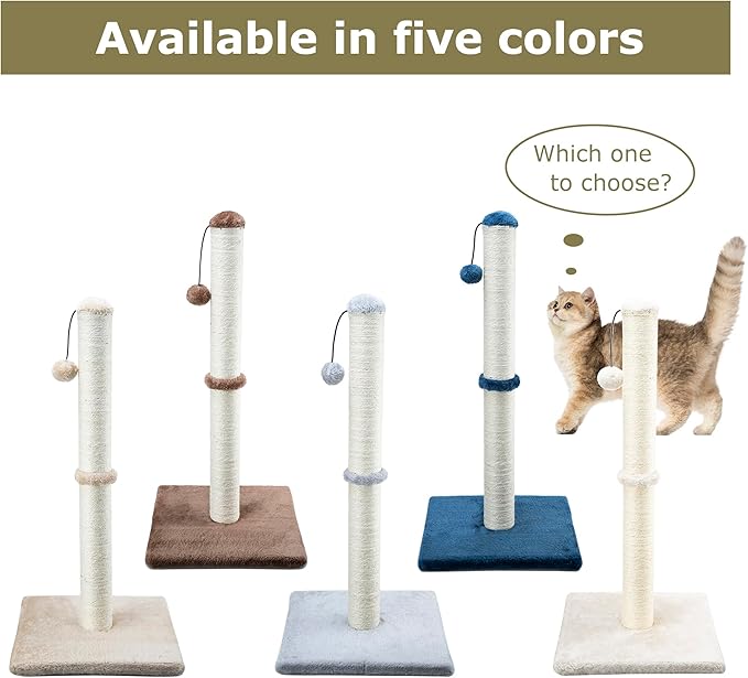 Dimaka 29" Height Tall Cat Scratching Post, Claw Scratcher with Sisal Rope and Covered with Soft Smooth Plush, Vertical Scratch [Full Strectch] for Standard Size Cats(Grey, 29 inches for All Cats)