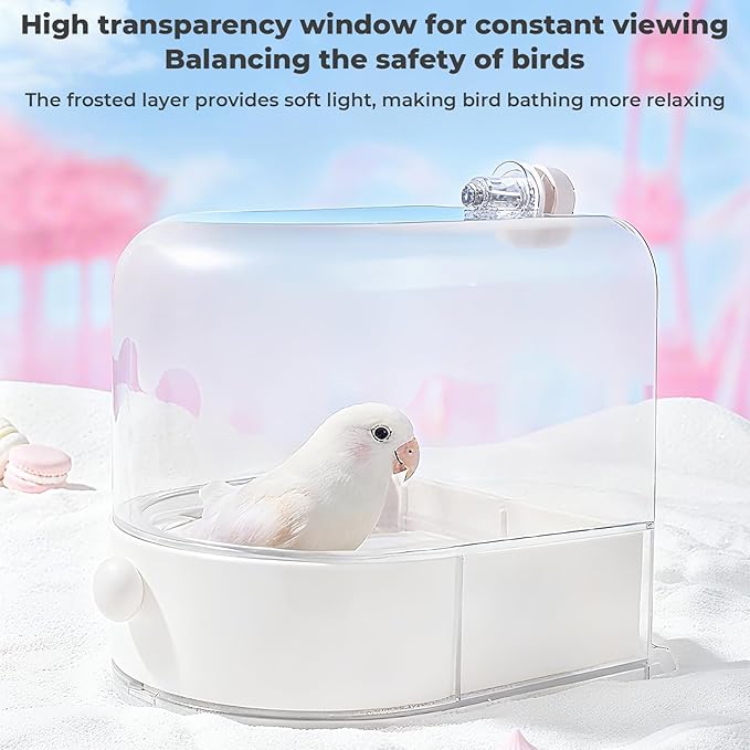 mini&moe Bird Bath for Cage, 4 in 1 Multifunction Birds House/Bath/Litter Box/Feeder Room, Bird Cage Accessories for Pet Birds Conure Budgies Cockatiels Lovebird,Finches, Parakeets, Mannikin,Pink