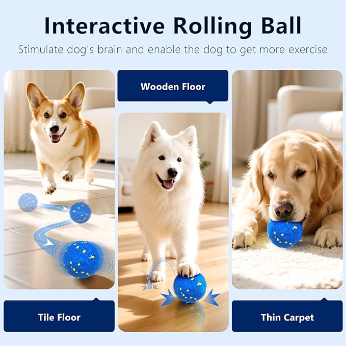 Interactive Dog Toy Ball, Interactive Dog Toys for Large Medium Dogs - Smart Automatic Bouncing Ball - 3 Modes Moving Vibrating Rolling Jumping Balls to Keep Them Busy