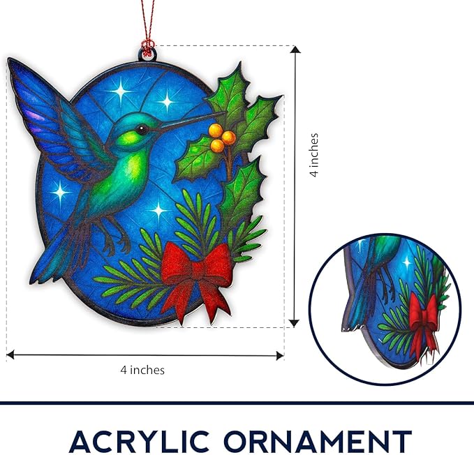Christmas Ornaments 2025 – Hummingbird Suncatcher Window Hanging Decoration, Hummingbird Christmas Ornament for Holiday Tree, Unique Handmade Gift Idea, Beautiful Glass Style Ornament for Bird Lovers
