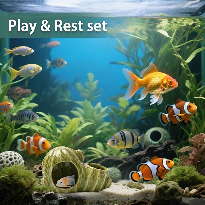 Aquarium Decor Cave Betta Fish Tank Accessories Ornaments Cactus House Hideout for Shrimp Cichlid Hermit Crab, Octopus Hiding Breeding for Tank (Green Cactus)