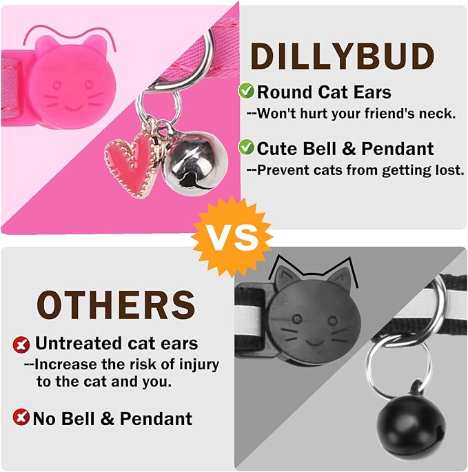 Cat Collar Breakaway with Bells, Soft Pure Cotton Pink Cat Bowtie Collar for Girl Cats, Small Cats Collar with Bow for Spring Summer, 2 Pack Cute Kitten Collars with Removable Bowtie 8-12Inch