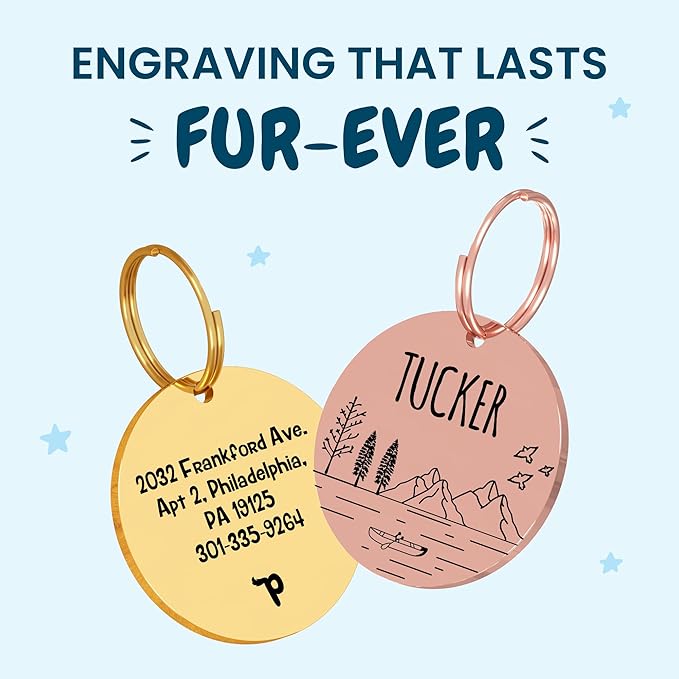 PawFurEver Personalized Dog Tags Engraved for Pets - Dark Etching Dog Name Tag with Front and Back Engraving - Made in USA - Stainless Steel Dog Tag Personalized for Pets (Circle, Rose Gold)