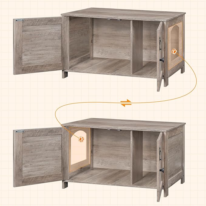 HOOBRO Litter Box Enclosure, Cat Litter Box Furniture with Removable Divider, Large Hidden Litter Box Furniture, Wooden Cat House, End Side Table, 31" L x 17.5" W x 19.7" H, Greige BG03MW01G2