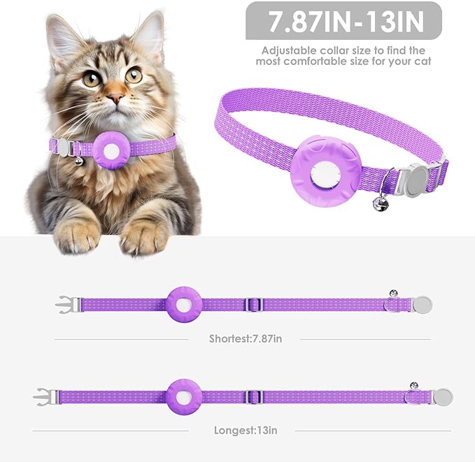 GPS Tracker for Cats, Cat Tracker Compatible with Apple Find My App (Only iOS), No Monthly Fee, Waterproof (White Tracker, Purple Cat Collar)