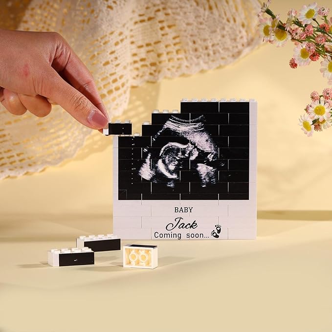 NAZENTI Personalised Ultrasound Building Blocks gifts for Husband, New Dad, Baby Scan Photo Building Block gifts for Christmas Fathers Day Valentine, Custom Puzzle Decor for Family