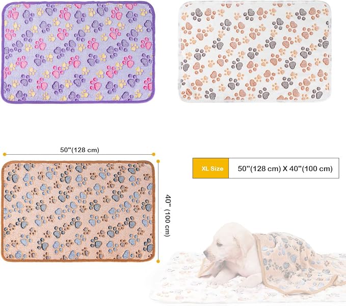 Dono 1 Pack 3 Dog Blankets, Soft Fluffy Fleece Pet Blanket Warm Sleep Mat Paw Print Design Puppy Kitten Throw Blankets Doggy Blanket for Dogs