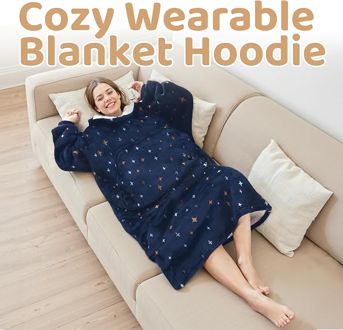 Mewaii Wearable Blanket Hoodie for Adults, Warm Sherpa & Soft Flannel Long Sweatshirt with Giant Pocket, Cozy Gifts for Women