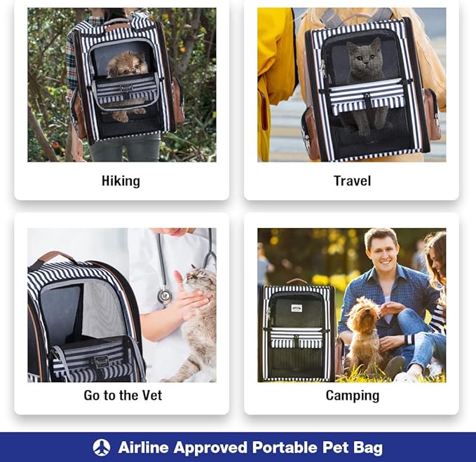 Lekebobor Large Cat Backpack Carrier Expandable Pet Carrier Backpack for Small Dogs Medium Cats Fit Up to 18 Lbs, Dog Carrier Backpack,Puppy Backpack Carrier, Striped