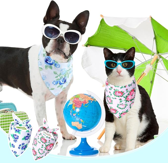 Silkfly 50 Pieces Spring Bandanas for Dog Bulk Adjustable Spring Triangle Scarf with Flower Floral Dog Bandanas Bibs Washable Pet Kerchief for Small Medium Large Pet Cat Costume Accessories Decoration