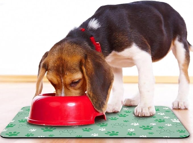 Dog Food Mat, Absorbent Water Bowl Mats Cat Pet Feeding Placemats Green 12 * 20 inch