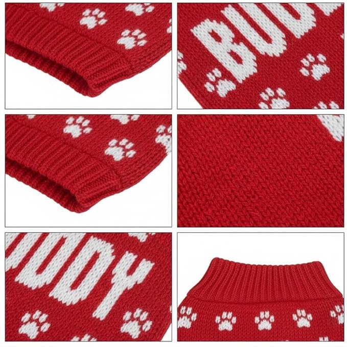 Custom Pet Knit Sweater with Name Personalized Dog Cat Outfit Paw Pattern Winter Warm Clothing for Puppies Kittens Holiday Birthday Gift Keepsake Comfortable Everyday Wear