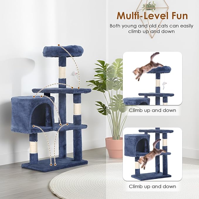 PayLessHere Cat Tree 36in Cat Tower with Cat Scratching Post, Cat Condo Stand House Furniture Kitty Activity Center with Furry Toys Cat Tree for Indoor Cats,Navy Blue