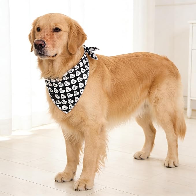 ARING PET Valentine's Day Dog Bandana, Cute Black White Pet Bandanas Scarf Triangle Bibs Handkerchief for Puppy Small Medium Large Boy Girl Dogs-L