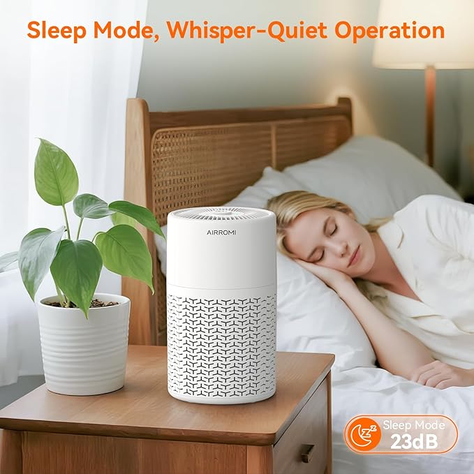 AIRROMI Pets Air Purifier for Home Allergies,Up to 660 ft². HEPA Deodorizing Activated Carbon Filter,With Fragrance Sponge for Better Sleep,Night Light,Pet Dander,Smoke,Odors,Air Cleaner A2002 White