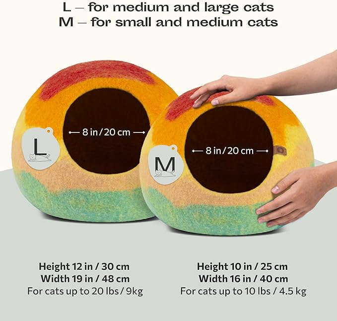 MEOWFIA Cat Cave – Premium Felt Cat Bed for Indoor Cats, Handmade Merino Wool (Tucson Sunset, Medium)