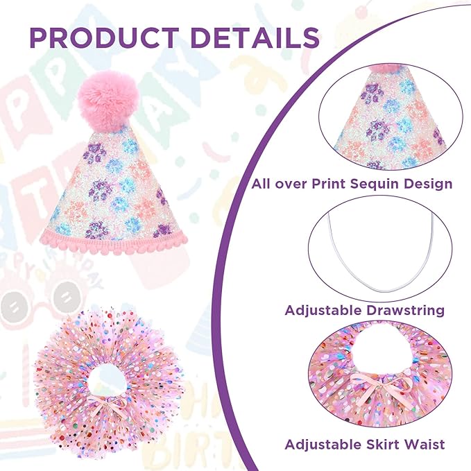 Dog Birthday Bandana with Hat and Dress Girl Set Puppy Birthday Party Supplies Cute Tutu Skirt Outfit for Small Medium Large Dogs Decorations(Purple) (Rose red)