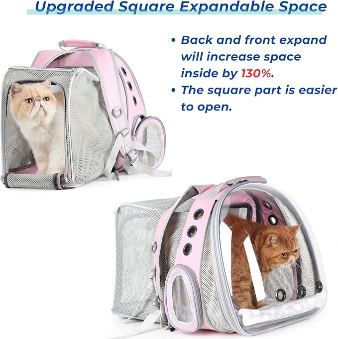 Lollimeow Expandable Cat Backpack Carrier for Large Cats & Small Dogs - Airline Approved Pet Bubble Backpack with Dual-Side Expansion, Perfect for Travel, Hiking & Outdoor Adventures, Up to 16lbs