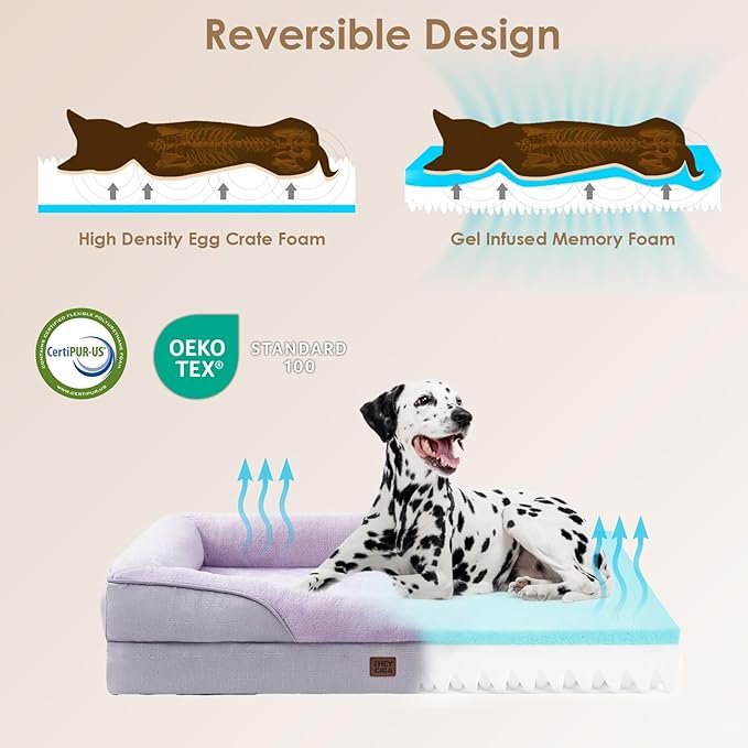EHEYCIGA Orthopedic Dog Bed for Large Sized Dog, 41x27x7.5 Inch Large Memory Foam Dog Couch Bed with Sides, Waterproof Liner & Washable Removable Cover, Bolster Pet Sofa, Purple