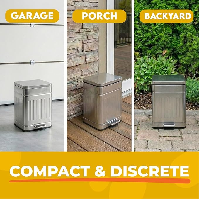 Small Dog Poop Trash Can Outside, 1.3 Gal Stainless Steel Dog Waste Trash Can, Waterproof Small Poop Bucket Outdoor with Lid, Poop Pail for Dogs, Dog Poop Bin Outdoor with Odor Control (Steel)