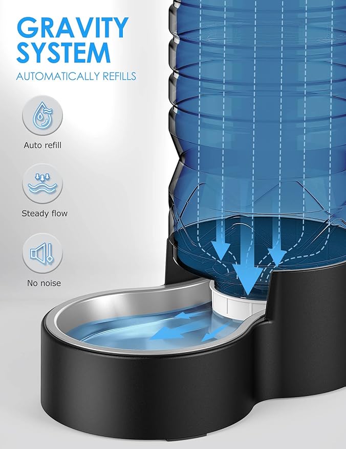 1.7 Gallon Automatic Dog Water Dispenser【Wide Mouth for Easy Hand-in Cleaning】【Removable Stainless Steel Bowl】, Gravity Refilling Large Capacity for Cats and Dogs, Multi-Pet Homes