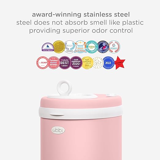 Ubbi Stainless Steel Diaper Pail, Odor Locking, No Special Bag Required, Award-Winning, Registry Must-Have, Fig Blossom