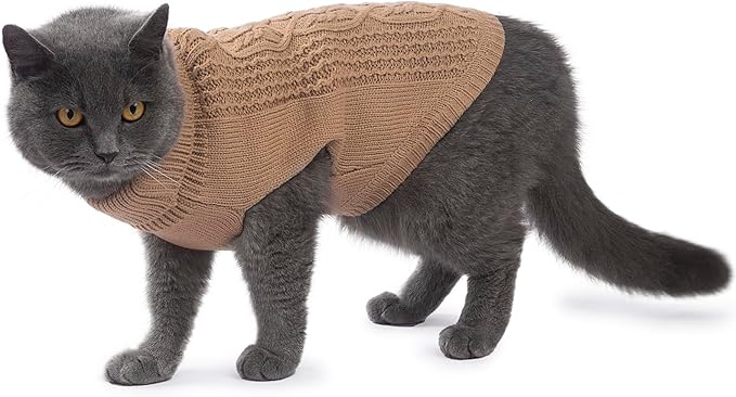 Stretchy Cat Sweater - 17 Colors & 6 Sizes | Snug Winter-Ready Knit for Boy/Girl Cats & Kittens(Khaki, Large)