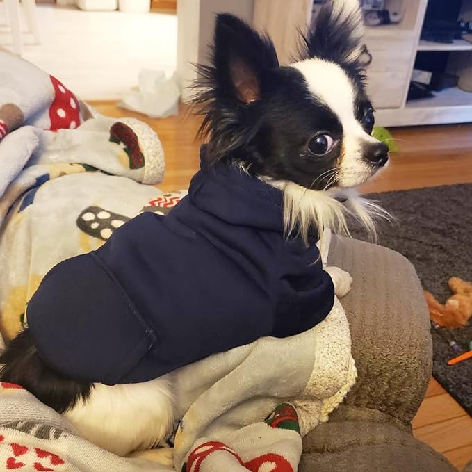 Jecikelon Winter Dog Hoodie Sweatshirts with Pockets Warm Dog Clothes for Small Dogs Chihuahua Coat Clothing Puppy Cat Custume (Navy, X-Large)