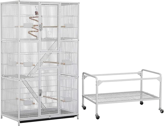 Yaheetech 69-Inch Extra Large Wrought Animal Cage Metal 3 Levels Small Animal Cage w/Cross Shelves and Ladders for Ferret Chinchilla Sugar Glider Squirrel, White
