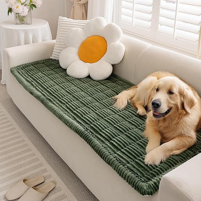 FUNNY FUZZY Pet Couch Covers for Sofa, Washable Dog Couch Cover Protector for Dogs, Flannel Couch Covers for Dogs Pet Friendly Pets Mat Bed Sofa Cover (Dark Green, 27.6"×70.9")