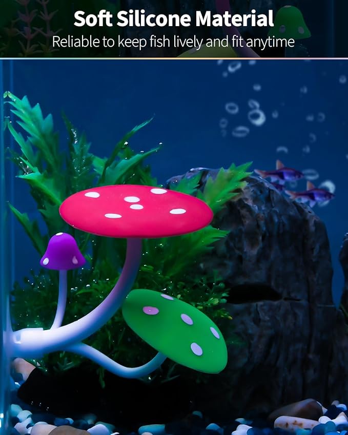 Uniclife Betta Mushroom Hammock Soft Aquarium Rest Bed Fish Breeding Playing Pad with Suction Cup Silicone Ornament Decoration Colorful Lifelike Decor for Fish Tank Landscape, 2 Pack