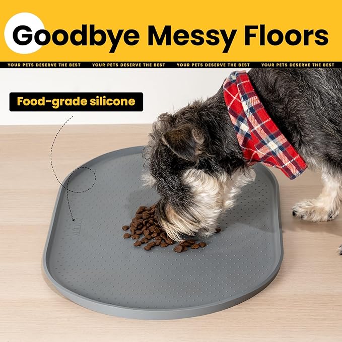 Dog Food Mat,1/2 Inch Raised Edges Cat Feeding Mat for Spill Containment,BPA-Free Silicone Pet Food Mats for Floor Waterproof,Rubber Dog Placemats for Food and Water Bowls(Grey,24"x16")
