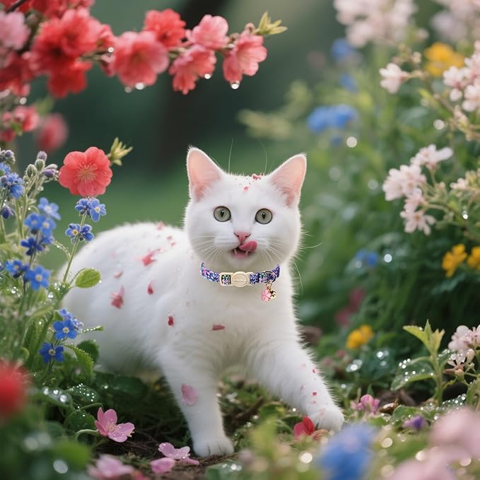 Lionet Paws 2pcs Pack Cotton Cat Collars,Breakaway Buckle with Floral and Dinosaur Pattern， Cute Adjustable Cat Flower Collar