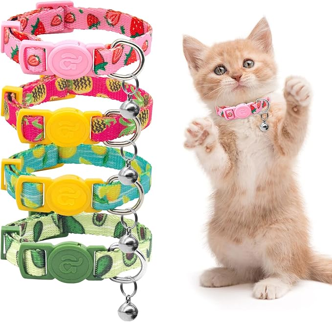 azuza 4 Pack Cat Kitten Collar Breakaway with Bell Quick Release Safe Buckle Adjustable Cat Kitten Collar