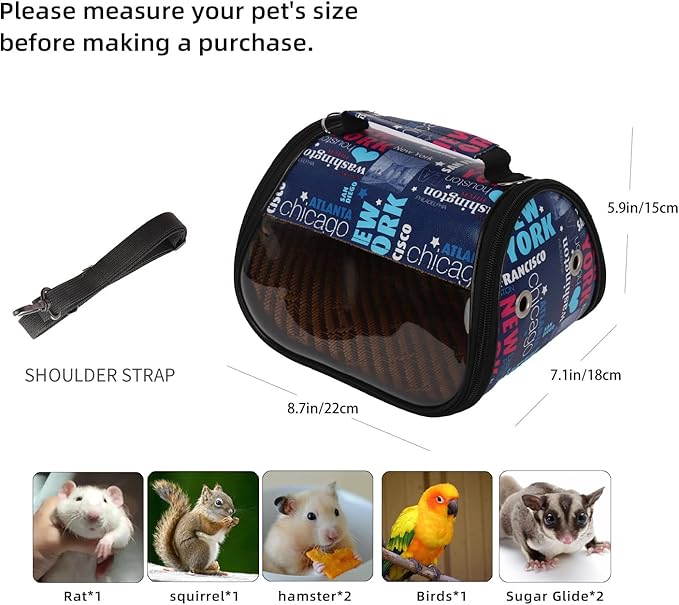 Transparent Small pet Carrier, Adjustable Shoulder Strap, Detachable Bamboo and Rattan Lining Suitable for Ventilated Bird Backpacks for Sugar Gliders, Hamsters, Rats, and Parrots (Blue)