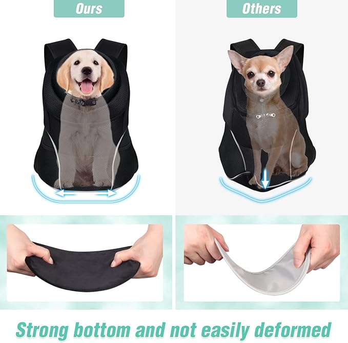 YUDODO Dog Front Carrier Backpack, Adjustable Breathable Pet Carrier for Small Dogs, Ventilated Puppy Back Pack with Safety Belt, Lightweight Doggy Backpack for Hiking Outdoor (Jet Black, M)