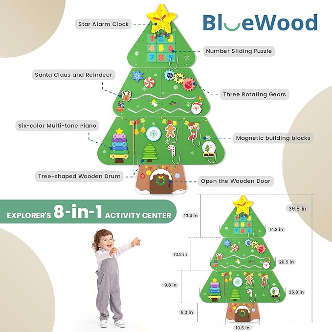 BlueWood Wooden Wall Busy Board Panels, Toddler Learning Activity Center, Montessori Philosophy Sensory, Educational Toys, Conducive to All-Round Development - Tree