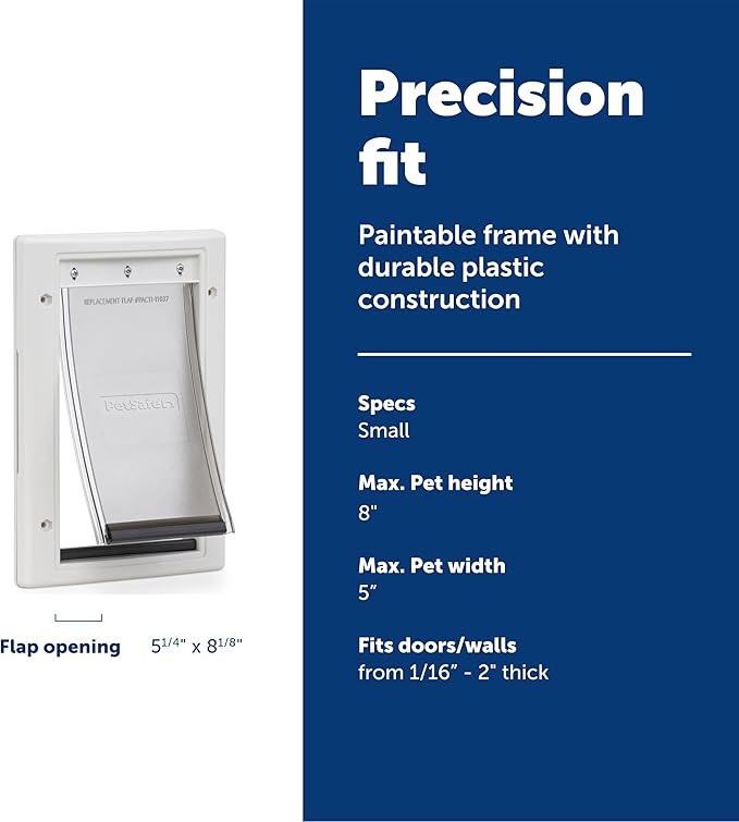 PetSafe Plastic Pet Door - Easy Install for Wood, PVC Metal & Paneled Doors - Rust-Free Plastic Frame - Flap Dimensions 5 1/4" W x 8 1/8" H - for Small Pets Weighing Up to 15 Lb