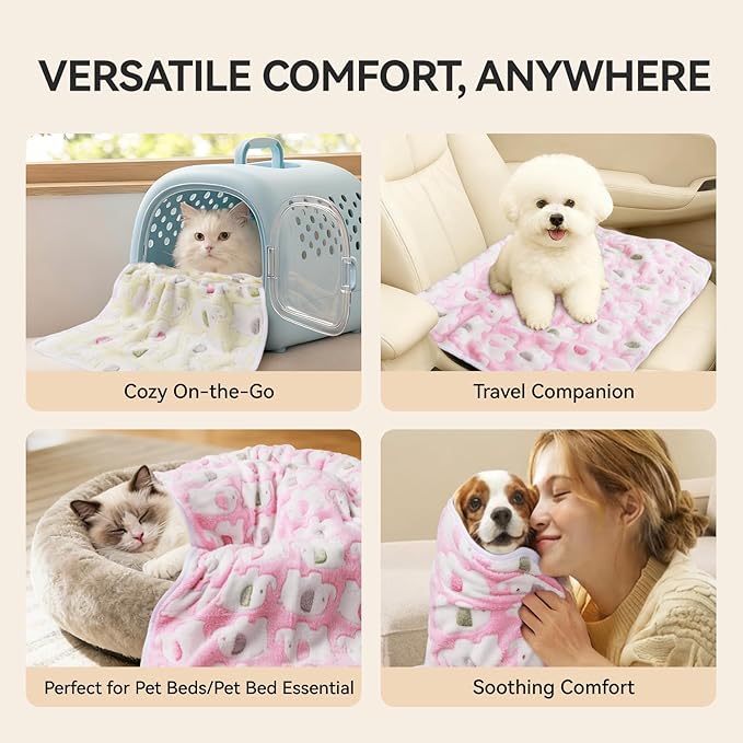 LINENLUX 1 Pack 3 Blankets Super Soft Fluffy Premium Fleece Dog Blankets for Puppy Cat Pet Blanket Flannel Throw Warm Sleep Elephant Pattern 23x16 inches