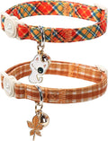Cat Collar-2Pack Autumn Orange Plaid Kitten Collars-Halloween Plaid Breakaway Kitty Collars-Cute Kitty Pendants,Yellow Orange Grid Cat Collar with Bell, for Girl & Boy Cats