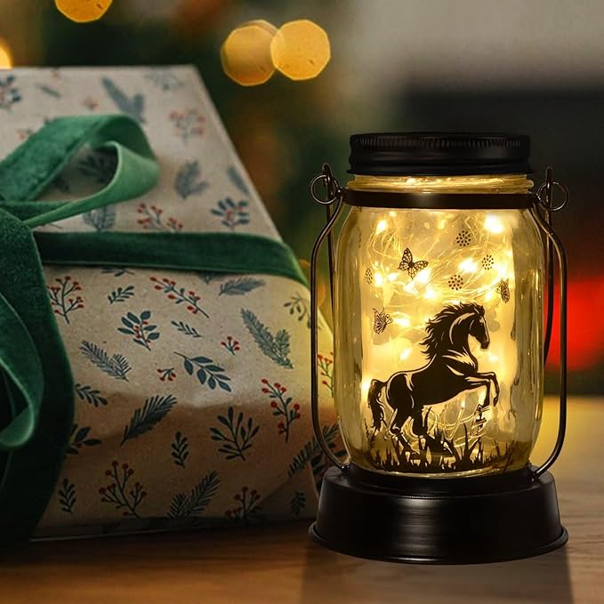 kyoryuger Horse Gifts for Women/Men Horse Lovers Solar Lantern Mom Birthday, Mothers Day, Christmas Valentine's Gifts, Solar Garden Decoration Outside for Yard, Patio,Backyard,Porch