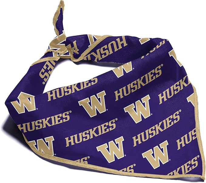 Washington Huskies Officially Licensed Bandana for Dogs and Cats | Fits Pets Great Gift Idea | Easy-to-Tie (Small, 13")