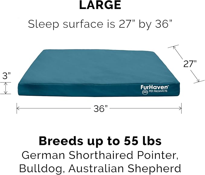Furhaven Indoor/Outdoor Logo Oxford Polycanvas Mattress - Water-Resistant Orthopedic Dog Bed w/ Removable Cover, 125 lb max - Deep Lagoon, Large