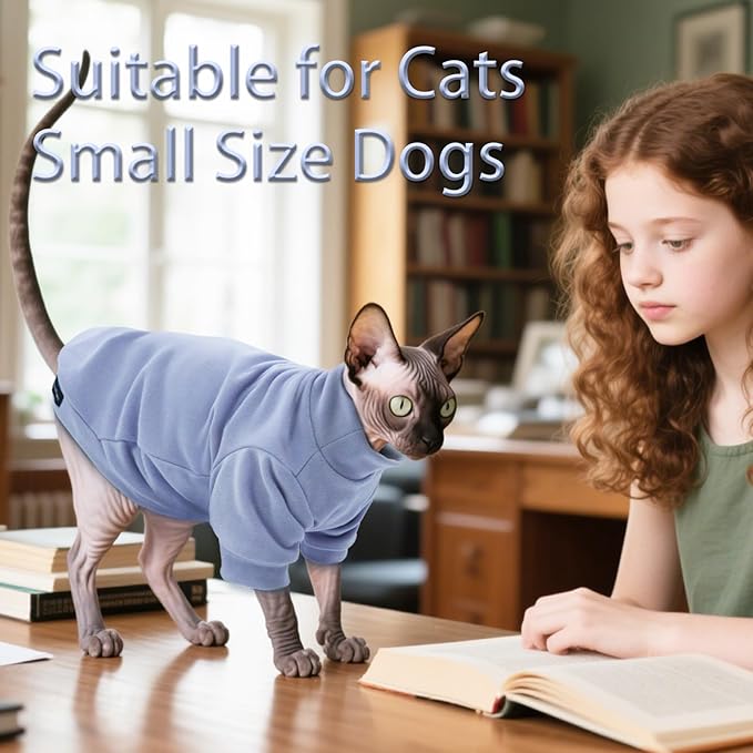 Fleece Sphynx Cat Clothes Soft Hairless Cat Clothes Pullover Cat Sweater for Chihuahua All Season Light and Warm Kitten Cloth for Cats Only Puppy Clothes Small Dog Sweater (Purple, Medium)